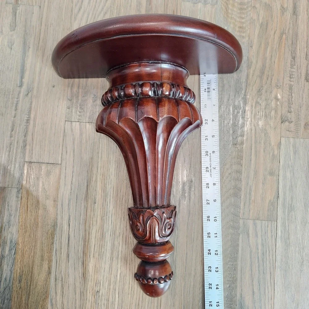 Vintage Florentine Style Dark Mahogany Solid Wood Hanging Wall Shelf Sconce